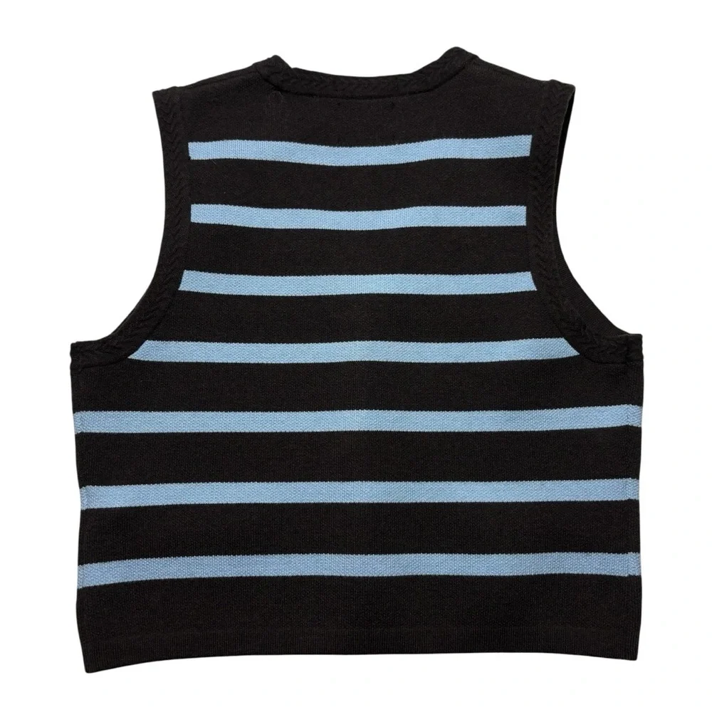 NWT Scotch & Soda Striped Knit Vest Hot Fudge Cerulean Gold Button M Cropped - Picture 2 of 10